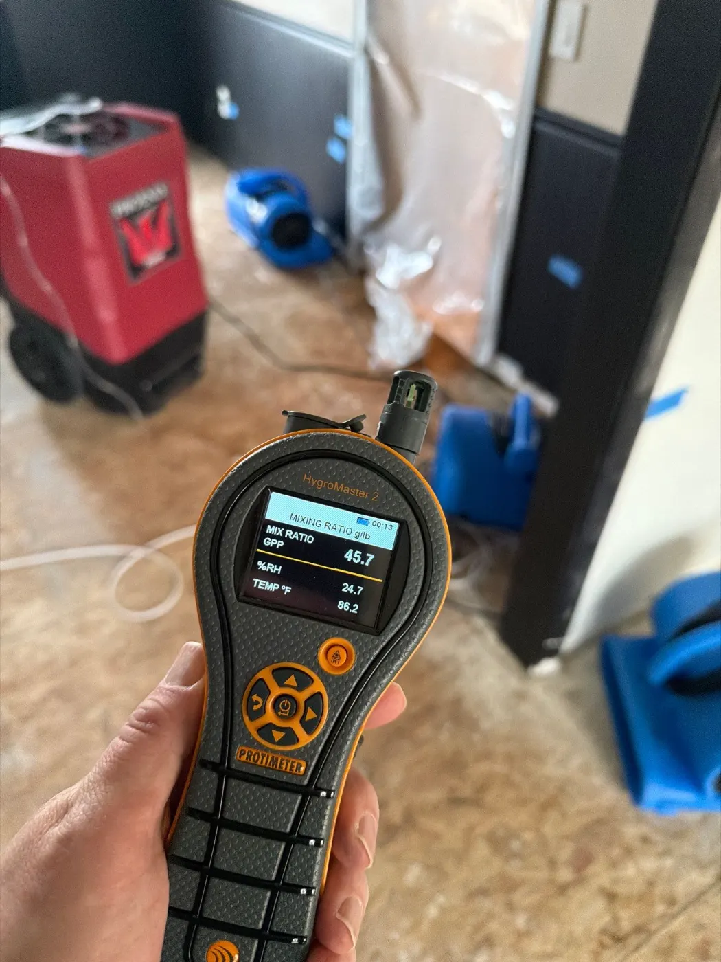 Drying setup in Heron Ridge finished basement after water event